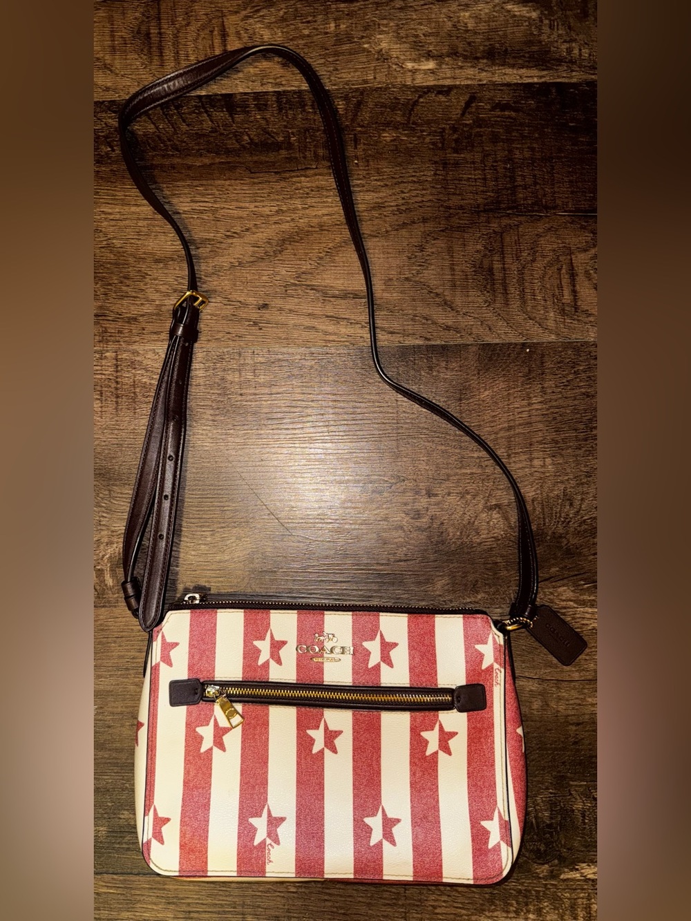 Coach Red & White Star Stripe Leather Crossbody EUC